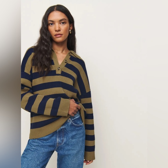 Reformation Brooklyn cotton striped polo sweater NWT XS - Picture 4 of 8